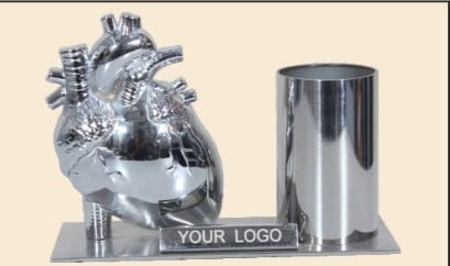 metal table top silver heart with glass